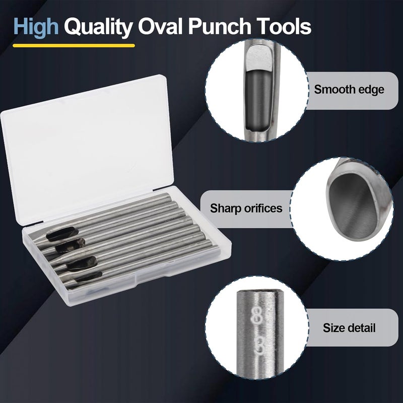 Boyistar 8 Size Oval Hole Punch for Leather 2mm-5mm, Leather Craft Punch Tools Set Hollow Punching Oval Belt Hole Cutter Tool for Watch Band, Belt, with Storage Box - Image 3